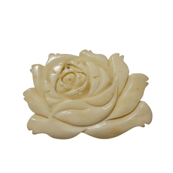 Vintage 1930s Rose Brooch Pin/Necklace Pendant Hand-Carved Bovine Bone Victorian - Picture 1 of 4